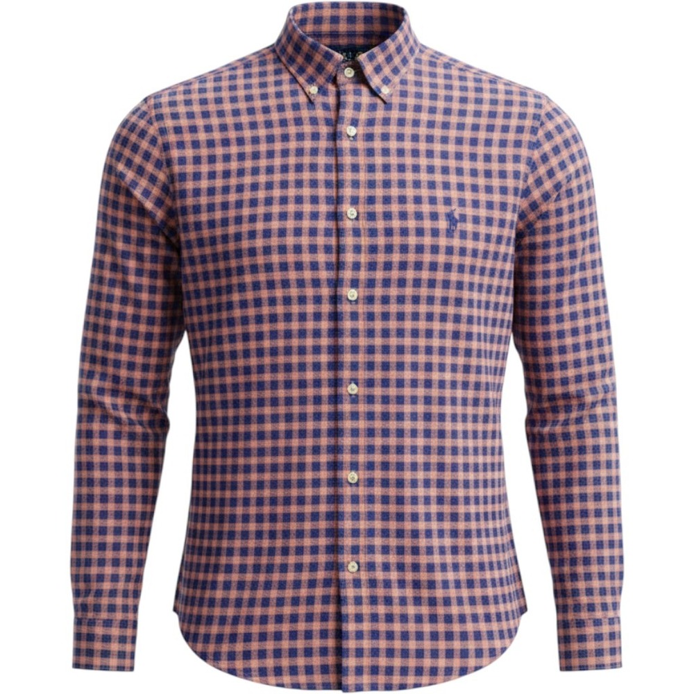 Ralph Lauren Mens 3XB Orange Navy Plaid Button Down Shirt Long‎ Sleeve Cotton